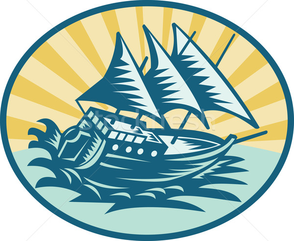 galleon historical ship sailing the big waves Stock photo © patrimonio