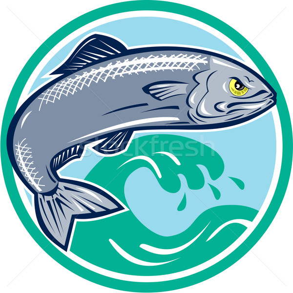 Sardine Fish Jumping Circle Retro Stock photo © patrimonio