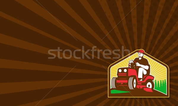 Gardener Landscaper Ride On Lawn Mower Retro Stock photo © patrimonio