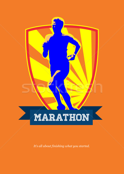 Stock photo: Marathon Runner Starting Run Retro Poster