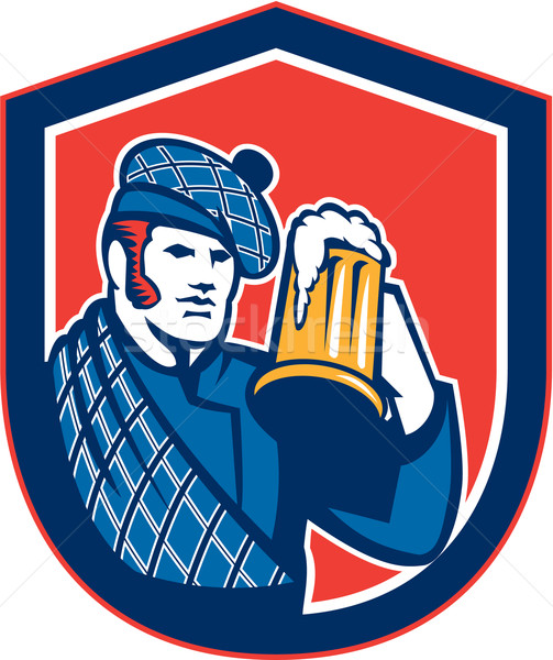 Scotsman Beer Drinker Mug Shield Retro Stock photo © patrimonio