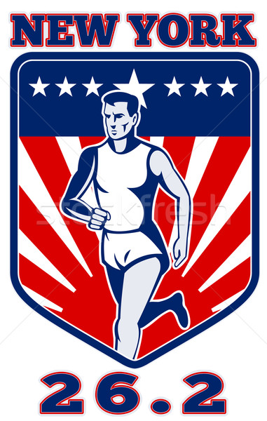 Maratona corredor escudo Nova Iorque ilustração estilo retro Foto stock © patrimonio