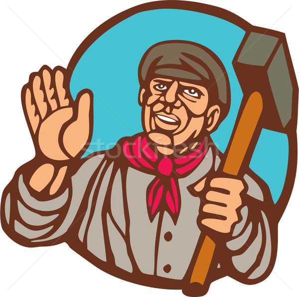 Union Worker With Sledgehammer Linocut Stock photo © patrimonio