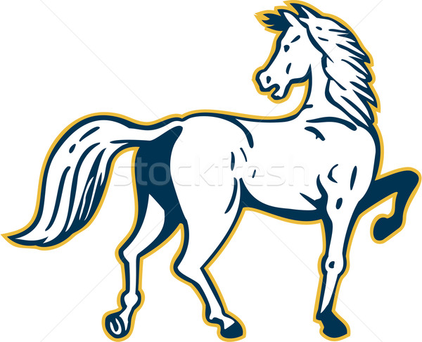 Horse Prancing Rear View Retro Stock photo © patrimonio