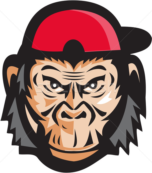 Stock photo: Angry Chimpanzee Head Baseball Cap Retro