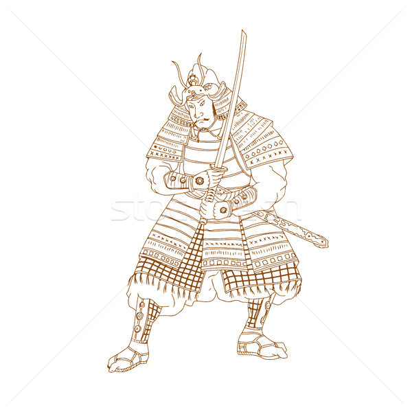 Foto d'archivio: Samurai · guerriero · disegno · sketch · stile · illustrazione