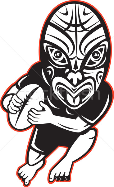 Rugby player running wearing Maori mask Stock photo © patrimonio