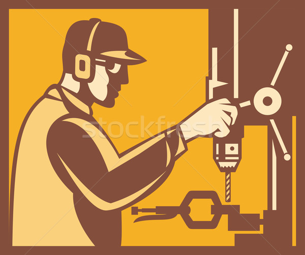 Muncitor operator găuri apăsaţi retro ilustrare Imagine de stoc © patrimonio