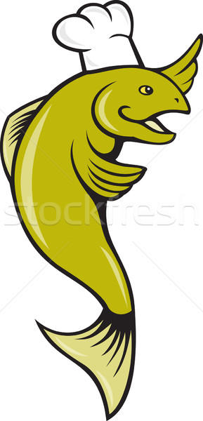 Cartoon повар Бейкер Кука форель рыбы Сток-фото © patrimonio