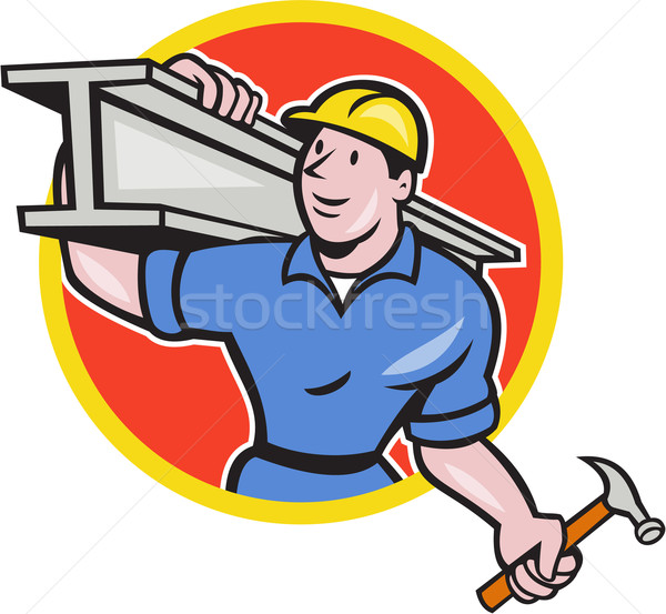 Construction Steel Worker Carry I-Beam Circle Cartoon Stock photo © patrimonio