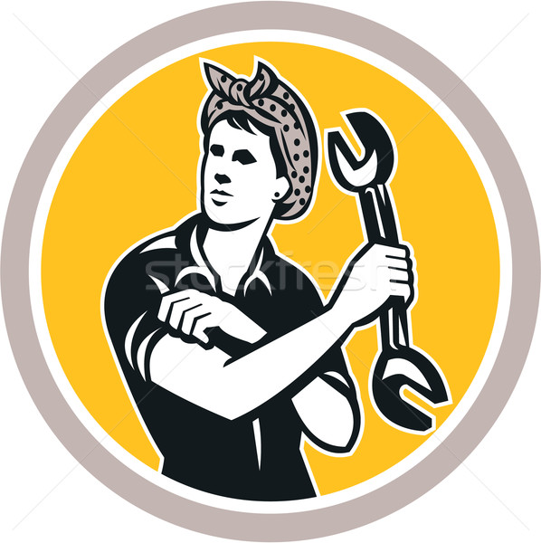 Female Mechanic Wrench Circle Retro Stock photo © patrimonio