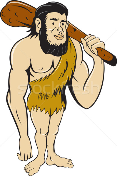 Caveman Neanderthal Man Holding Club Cartoon Stock photo © patrimonio