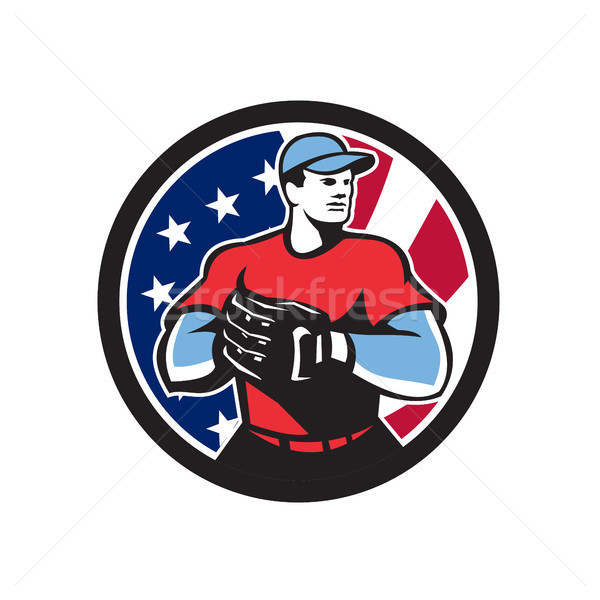 Stock photo: American Baseball Pitcher USA Flag Icon