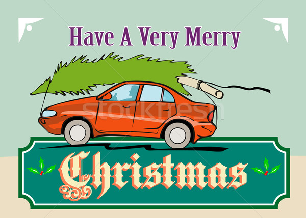 Heiter Weihnachtsbaum Auto Automobil Grußkarte Plakat Stock foto © patrimonio