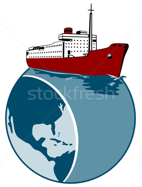 Vrachtschip top wereldbol illustratie wereld geïsoleerd Stockfoto © patrimonio