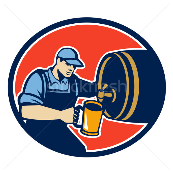 Brewer Bartender Pour Beer Pitcher Barrel Retro Stock photo © patrimonio