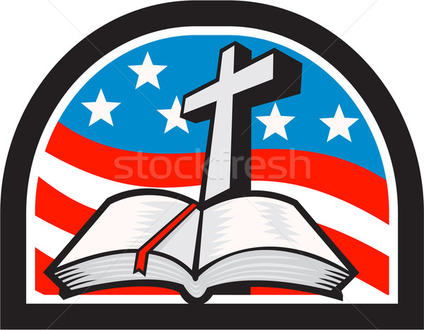 Bible and Cross Stars and Stripes Flag Retro Stock photo © patrimonio