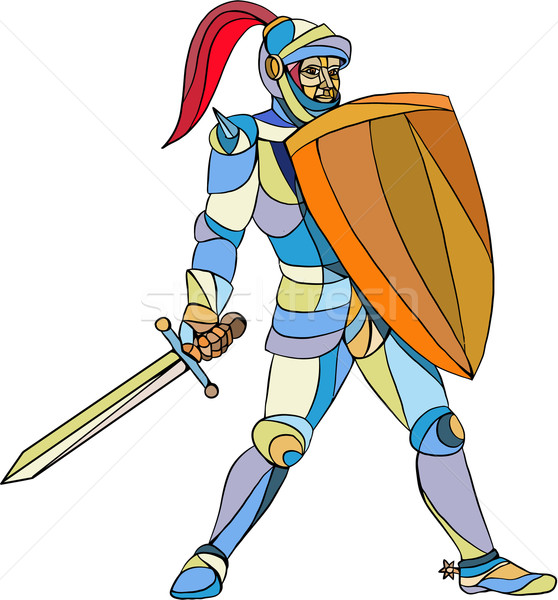 Knight Full Armor With Sword Defending Mosaic Stock photo © patrimonio