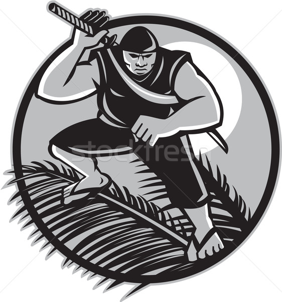 Samoan Ninja on top of Coconut Front Circle Stock photo © patrimonio