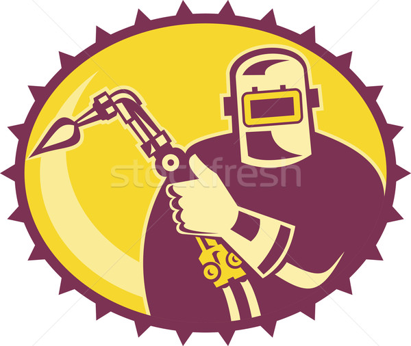 Schweißer Arbeitnehmer Schweißen Taschenlampe Retro Illustration Stock foto © patrimonio
