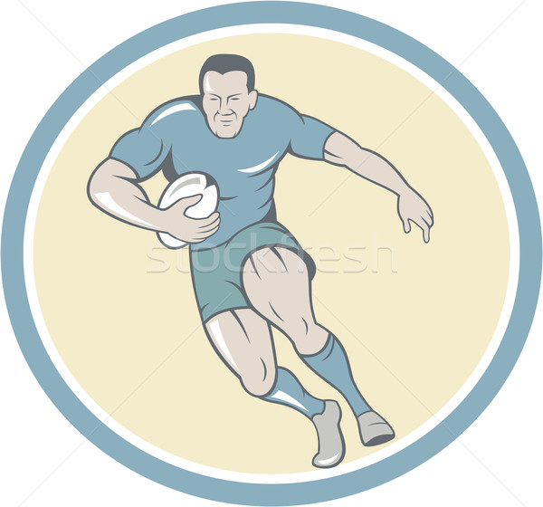 Rugby Player Running Ball Circle Cartoon Vector Illustration C Patrimonio 4059462 Stockfresh