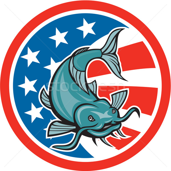 Catfish Swimming American Flag Circle Cartoon Stock photo © patrimonio