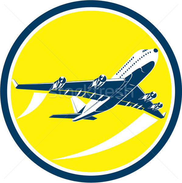 Commerciële jet vliegtuig vliegmaatschappij cirkel retro Stockfoto © patrimonio