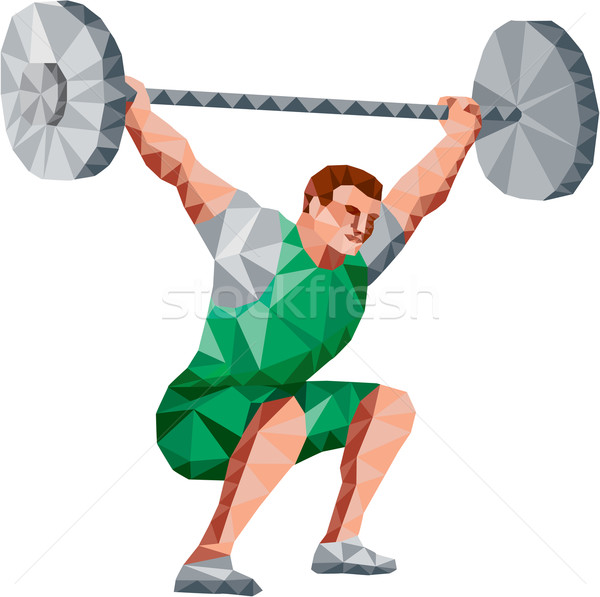 Weightlifter Lifting Barbell Low Polygon Stock photo © patrimonio