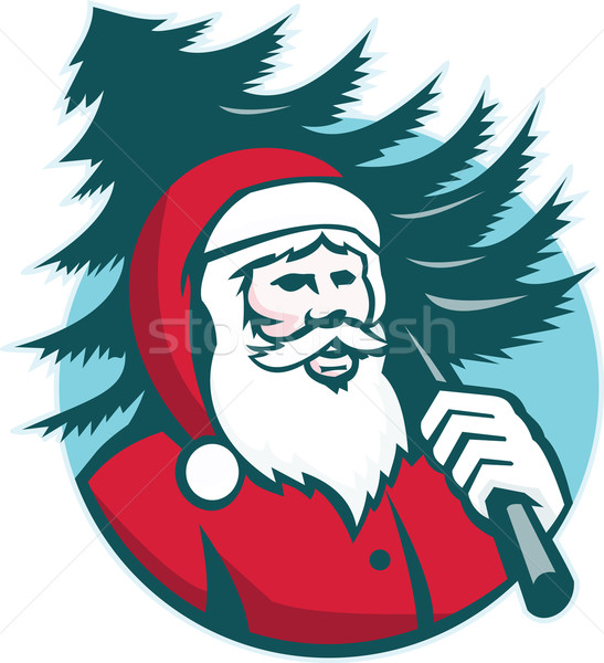 Santa Claus Carrying Christmas Tree Retro Stock photo © patrimonio