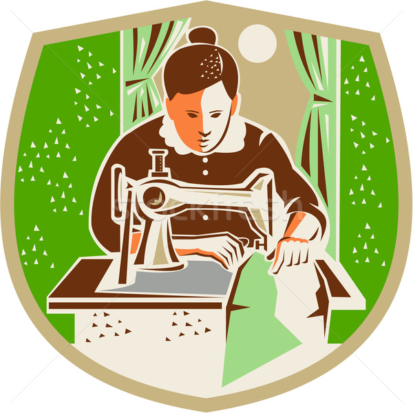 Seamstress Dressmaker Sewing Shield Retro Stock photo © patrimonio