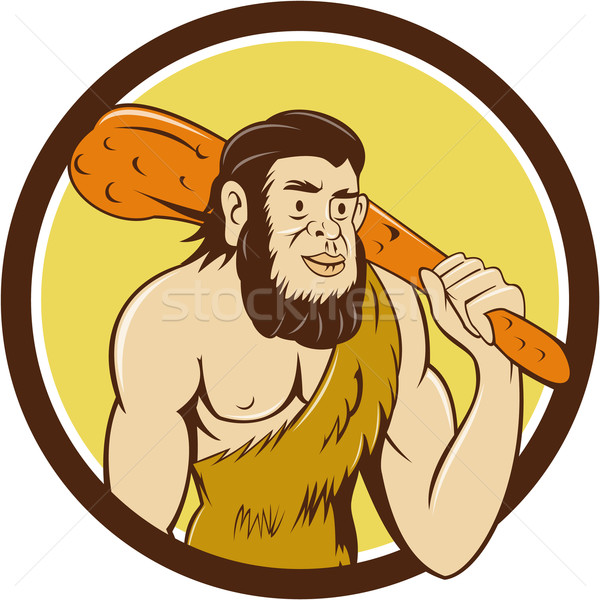 Neanderthal Man Holding Club Circle Cartoon Stock photo © patrimonio