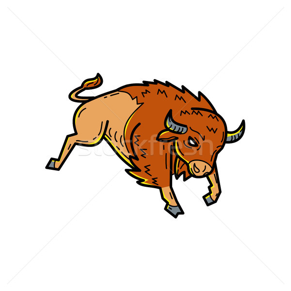 American Buffalo Jumping Mono Line Stock photo © patrimonio