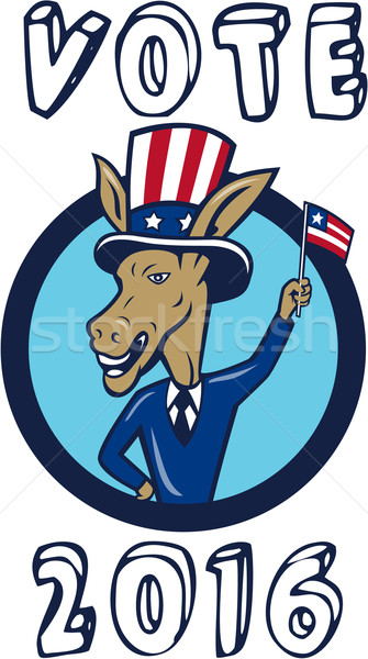 Vote 2016 Democrat Donkey Mascot Flag Circle Cartoon Stock photo © patrimonio