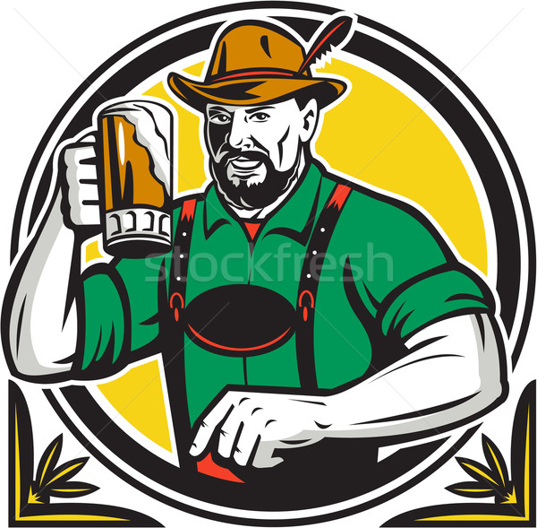 Foto stock: Oktoberfest · cerveza · círculo · retro · ilustración · taza