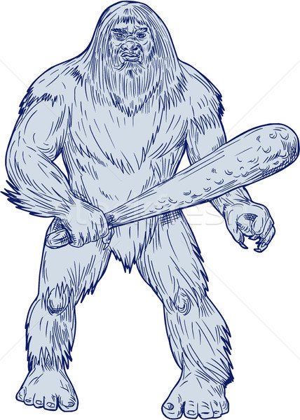 Bigfoot Holding Club Standing Drawing Stock photo © patrimonio