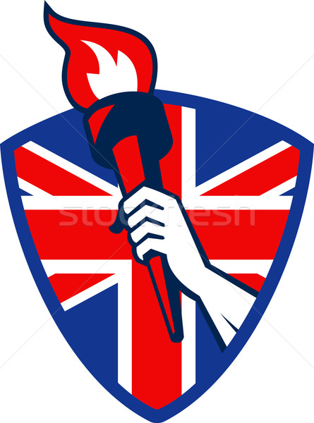 Hand Holding Flaming Torch British Flag Stock photo © patrimonio
