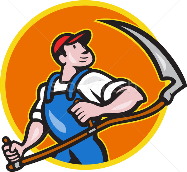 Farmer Worker Holding Scythe Circle Cartoon Stock photo © patrimonio