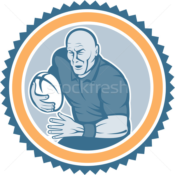 Rugby Player Running Ball Rosette Cartoon Stock photo © patrimonio