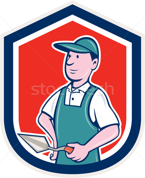 Bricklayer Mason Plasterer Shield Cartoon Stock photo © patrimonio