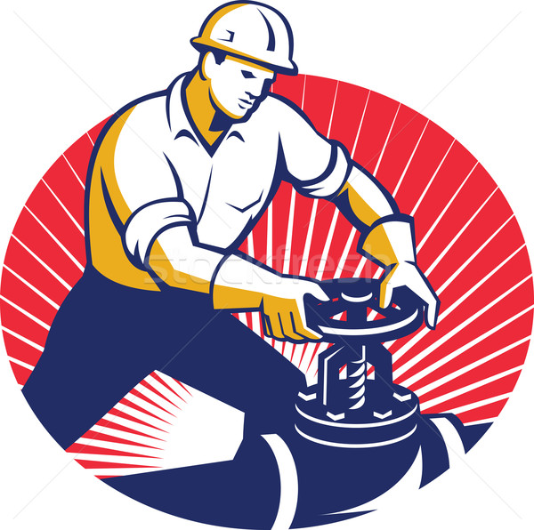 Tubo válvula retro ilustração trabalhador do petróleo oleoduto Foto stock © patrimonio