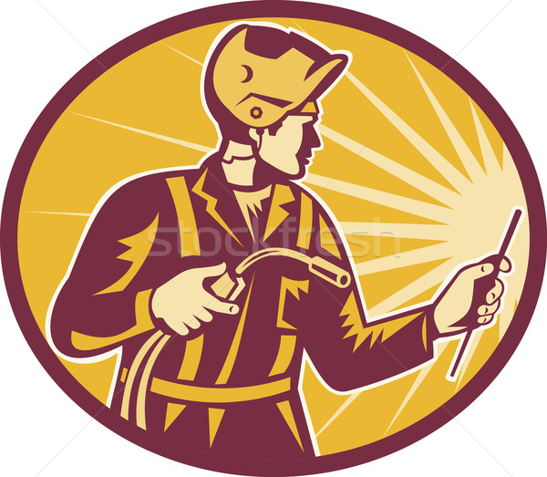 Schweißer Arbeitnehmer Schweißen Taschenlampe Retro Illustration Stock foto © patrimonio