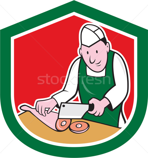 Butcher Chopping Meat Shield Cartoon Stock photo © patrimonio