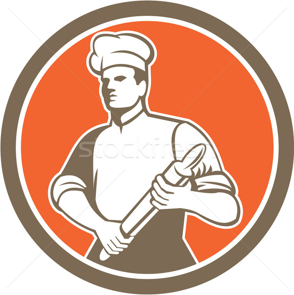 Chef cozinhar pino do rolo círculo retro ilustração Foto stock © patrimonio