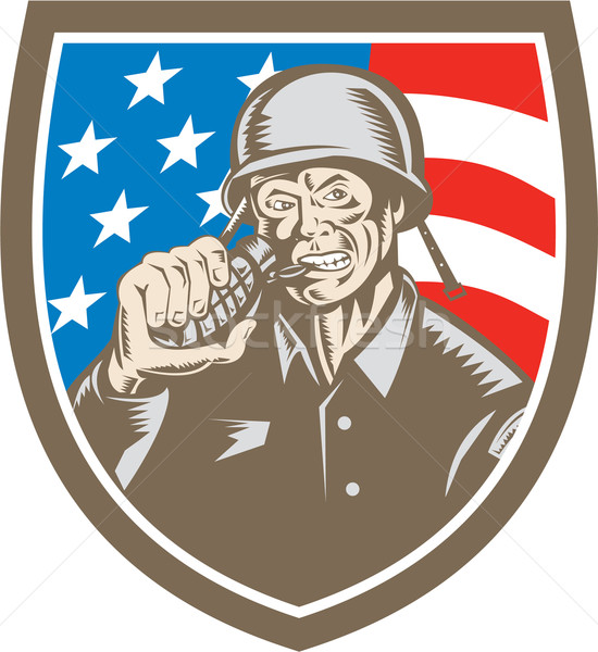 World War Two Soldier American Grenade Crest Woodcut Stock photo © patrimonio