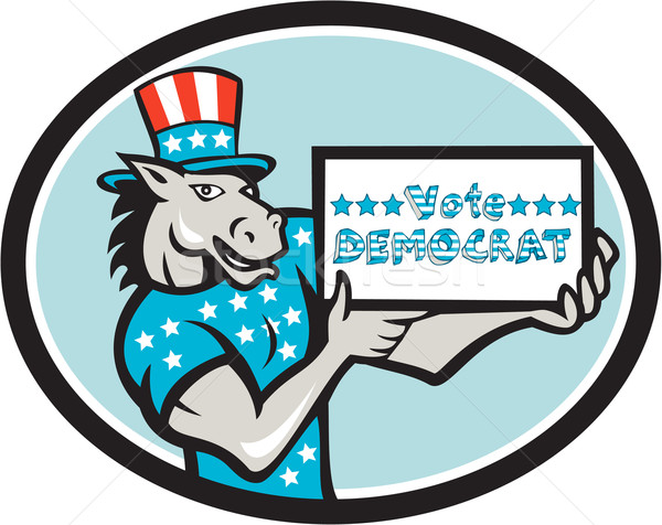 Vote Democrat Donkey Mascot Oval Cartoon Stock photo © patrimonio