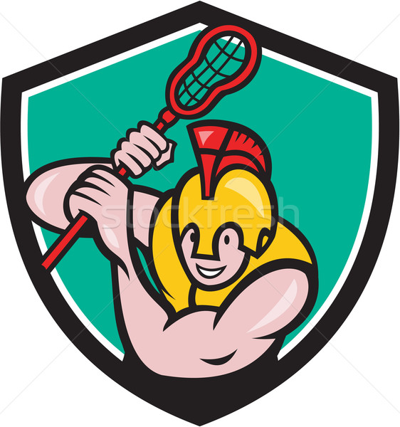 Gladiator Lacrosse Spieler Stick Wappen Karikatur Stock foto © patrimonio