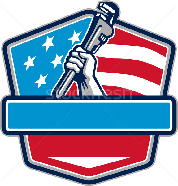 Plumber Hand Pipe Wrench USA Flag Shield Retro Stock photo © patrimonio