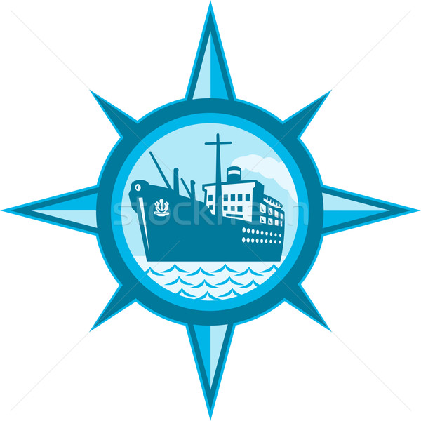 Vrachtschip oceaan kompas illustratie boot zeilen Stockfoto © patrimonio