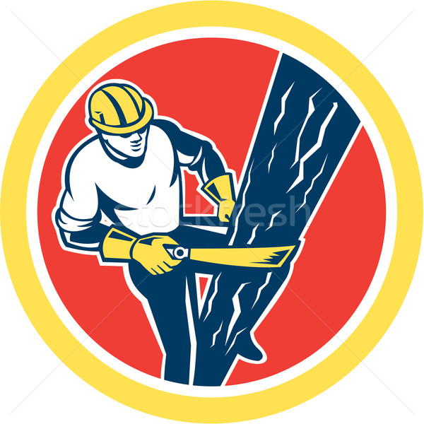 Power Lineman Repairman Harness Climbing Circle Stock photo © patrimonio