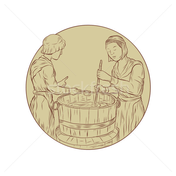 Bier Zeichnung Illustration zwei mittelalterlichen ale Stock foto © patrimonio